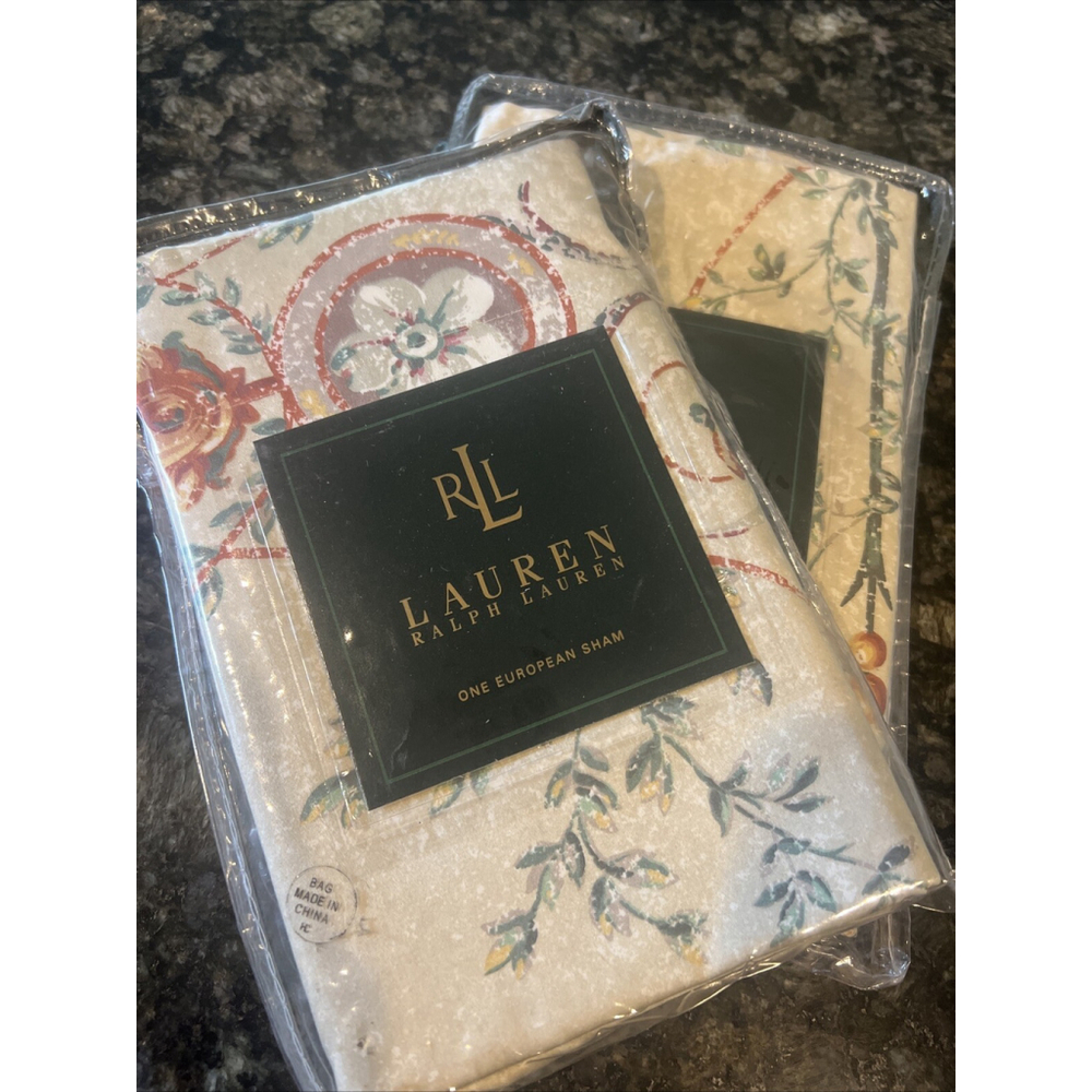 Ralph Lauren Villandry Floral Sateen Cotton European Pillow Shams 1 Pair Vtg New
